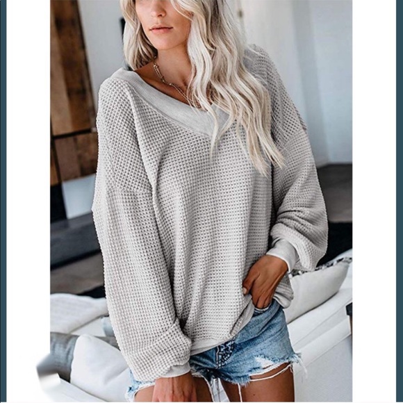 Sweaters - Gray Waffle Knit Sweater